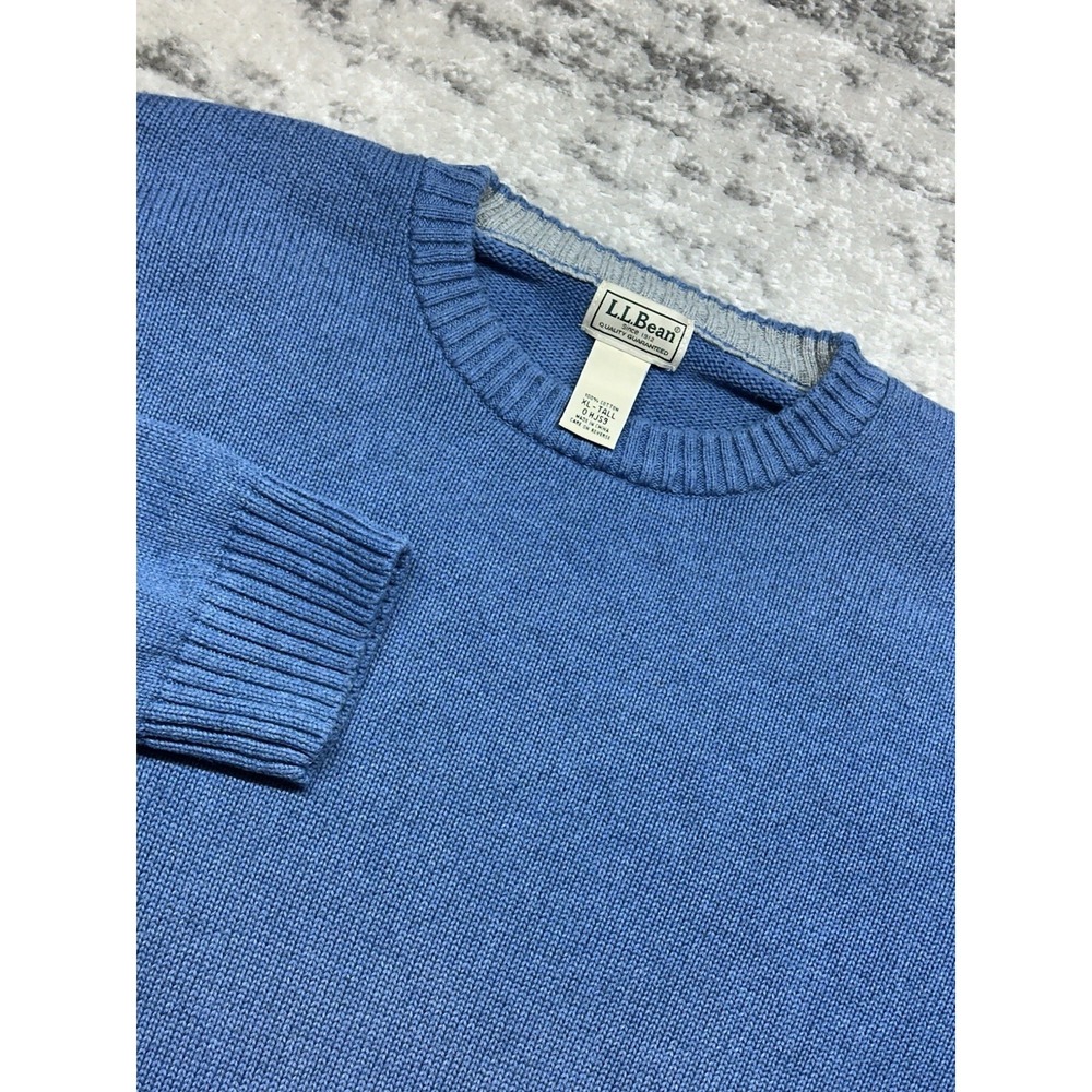 L.L.Bean Sweater Mens XLT Tall Blue Knit Organic Crewneck Pullover Big & Tall!